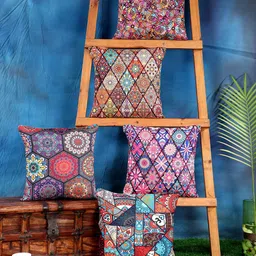 SOKNACK Pink & Blue Set of 5 Geometric Square Cushion Covers-32