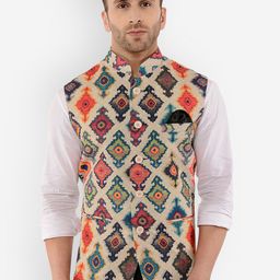Hangup Multicoloured Printed Nehru Jacket-13