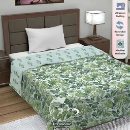 FABINALIV Green & Grey Floral AC Room 350 GSM Reversible Single Bed Comforter-image-73