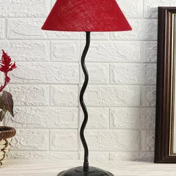 Devansh Maroon & Black Textured Jute Zig Zag Table Lamp With Iron Base-9