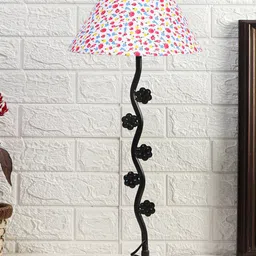 Devansh White & Pink Floral Printed Cotton Zig Zag Table Lamp With Iron Base-2