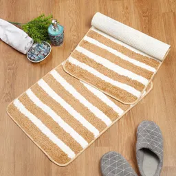 HOSTA HOMES Set of 2 Camel Brown & White Striped Rectangular Anti-Skid Doormat-15