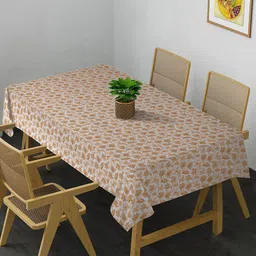 HOSTA HOMES White & Mustard Yellow Printed 4-Seater Rectangular Table Cover-1