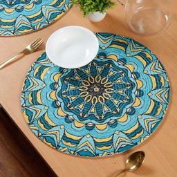 HOSTA HOMES Yellow & Blue Printed Pure Cotton Table Placemats-24