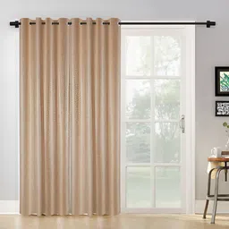 HOSTA HOMES Beige 2 Pieces Self Design Black Out Door Curtains-34