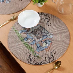 HOSTA HOMES Blue & Brown 2 Pieces Printed Pure Cotton Table Placemats-18