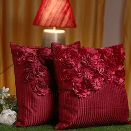 HOSTA HOMES Maroon Set of 2 Embellished Square Cushion Covers-40
