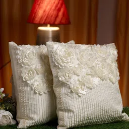 HOSTA HOMES Off White Set of 2 Embellished Square Cushion Covers-22