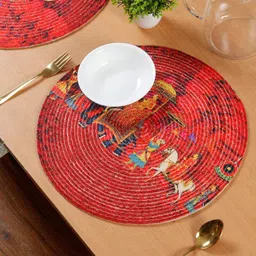 HOSTA HOMES Red & Blue 4 Pieces Printed Pure Cotton Table Placemats-25