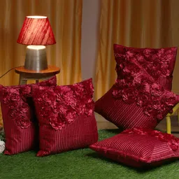HOSTA HOMES Maroon Set of 5 Embellished Square Cushion Covers-picture-15