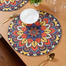 HOSTA HOMES Blue & Yellow 6 Pieces Printed Pure Cotton Table Placemats-image-59