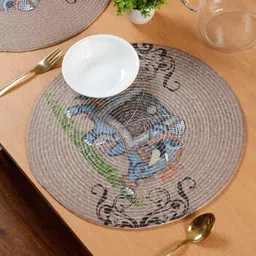 HOSTA HOMES Brown & Blue 6 Pieces Printed Pure Cotton Table Placemats-25