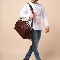 Sassora Brown Solid Genuine Leather Duffel Bag-22