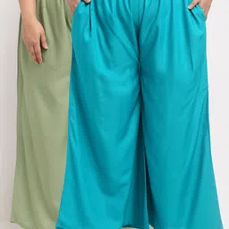 TAG 7 PLUS Women Green & Blue Pack of 2 Ethnic Palazzos-picture-34