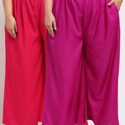 TAG 7 PLUS Women Pack Of 2 Pink & Red Flared Ethnic Palazzos-image-52