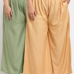 TAG 7 PLUS Women Beige & Green Pack of 2 Ethnic Palazzos-picture-12
