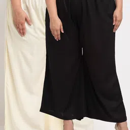 TAG 7 PLUS Women Black & Cream-Coloured Pack of 2 Ethnic Palazzos-13