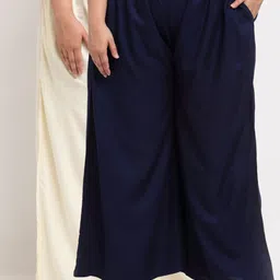 TAG 7 PLUS Women Cream-Coloured & Navy Blue Pack of 2 Ethnic Palazzos-image-27