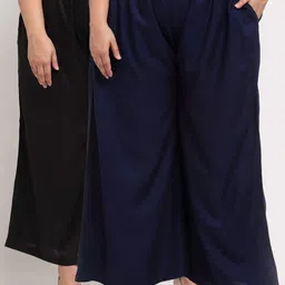 TAG 7 PLUS Women Pack Of 2 Black & Navy Blue Flared Ethnic Palazzos-image-55