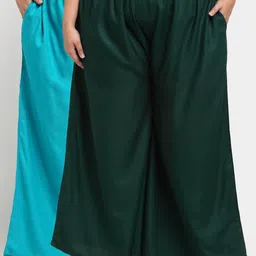 TAG 7 PLUS Women Green & Blue Pack of 2 Ethnic Palazzos-image-98