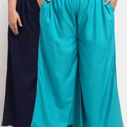 TAG 7 PLUS Women Pack Of 2 Navy Blue Flared Ethnic Palazzos-image-53