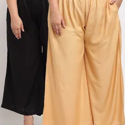 TAG 7 PLUS Women Pack Of 2 Black & Beige Flared Ethnic Palazzos-picture-51