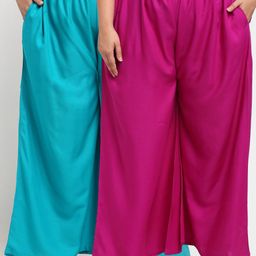TAG 7 PLUS Women Pack Of 2 Magenta & Blue Flared Ethnic Palazzos-image-46