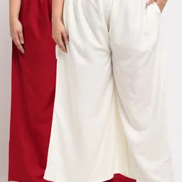 TAG 7 PLUS Women Set of 2 Off White & Red Flared Ethnic Palazzos-4