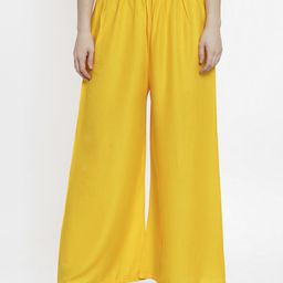 TAG 7 Women Yellow Solid Wide Leg Palazzos-image-26