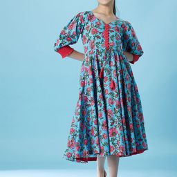 pspeaches Girls Floral Printed Fit & Flare Cotton Midi Dress-image-66
