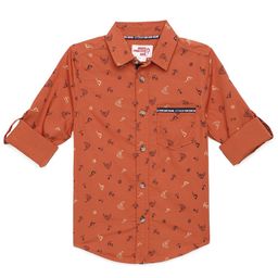 UNDER FOURTEEN ONLY Boys Orange Printed Cotton Casual Shirt-image-68