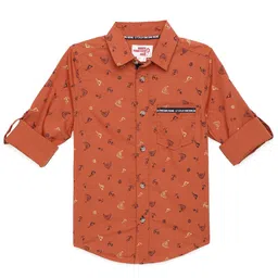 UNDER FOURTEEN ONLY Boys Orange Printed Cotton Casual Shirt-image-59