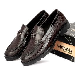SHOZANIA Men Textured Leather Formal Loafers-image-66