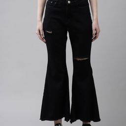 The Dry State Women Black Flared High-Rise Mildly Distressed Jeans-image-97