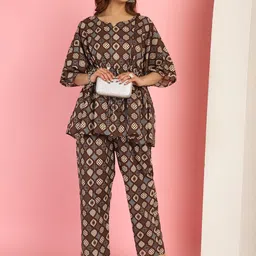 TAG 7 Ethnic Motifs Printed Pure Cotton Kaftan with Trouser-image-43