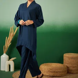 Sangria A Line Asymmetric Kurta With Trouser-35