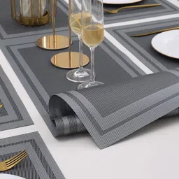 HOKIPO 7 Pieces Textured & Colourblocked Rectangular Table Placemats & Table Runner image 4