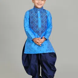 BAESD Boys Geometric Printed Dupion Silk Straight Kurta With Patiala-55