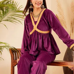 Sangria V-Neck Velvet Tunic & Trouser Co-Ords-image-57
