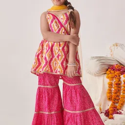 pspeaches Girls Printed Angrakha Gotta Patti Kurti with Sharara & With Dupatta-picture-19