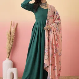 Sangria Long Sleeve Gown Ethnic Dress With Printed Dupatta-picture-47