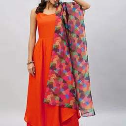 InWeave Women Pleated Kurta with Palazzos & With Dupatta-6
