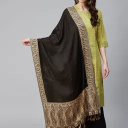 WEAVERS VILLA Women Black & Beige Woven Design Stole-57