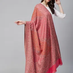 WEAVERS VILLA Women Pink & Orange Woven Design Shawl-picture-36