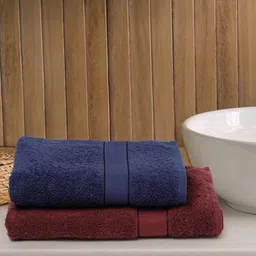Creeva Burgundy & Navy Blue 2 Pc Solid 525 GSM Bath Towel Set-6