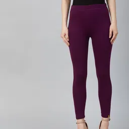 AURELIA Women Aubergine Solid Leggings-79