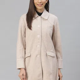 AURELIA Women Beige Self Design Overcoat-29