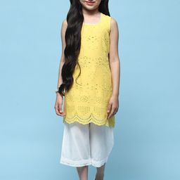 Biba Girls Self Design Pure Cotton Straight Kurta with Palazzos-image-77