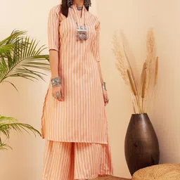 InWeave Striped Mandarin Collar Kurta with Palazzos-13