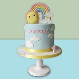 Cheerful Rainbow Theme Cake-image-19